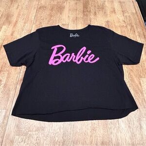 Black Cropped Women’s Cotton T-Shirt with Pink Barbie‎ Logo Size Large